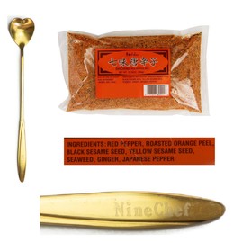 NineChef Brand Spoon Plus Japanese Shichimi Togarashi (The Most Popular Japanese Peppers Assorted Chili Pepper) House Togarashi 10.58oz