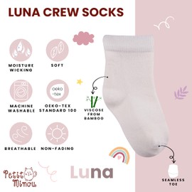 Petit Minou Luna Viscose from Bamboo Crew Socks (6-Pack) for Baby Infants Toddlers Kids Boys Girls (US, Age, 12 Months, 24 Months, Rosy)