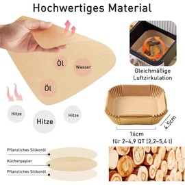 Air Fryer Parchment Paper Liner, 100PCS Square Liners Disposable, Greaseproof for Fryer, Compatible with COSORI, Ninja, Tower Cosori (Unbleached) (20x16CM)
