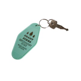 Vintage Style Collectible Movie TV Hotel Motel Keychain Inspired Fan Gifts Bates Motel Silence of the Lambs Shady Pines (Shady Pines Retirement Home - Seafoam Green with Reflective Chrome Font)