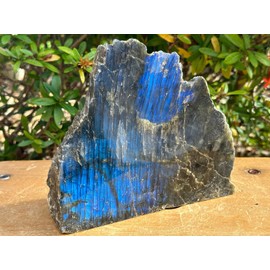 GAF TREASURES Natural Labradorite Slab, High Flash Free Standing Display Specimens, Raw Labradorite Slab Cut Base (4-5 lbs)