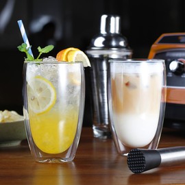 LUXU 16 Oz Double Walled Glass Coffee Mugs,4-Pack Premium Coffee Cups,Double Wall Insulated Glass Coffee Cups,Clear Borosilicate Glass Mugs,Perfect for Cappuccino,Espresso,Hot Beverage and Beverage.