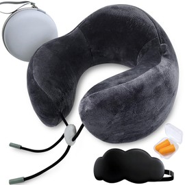 Jcxuot Neck Pillow for Traveling, Travel Pillows for Sleeping Airplanes,Memory Foam Travel Neck Pillow, Adjustable Flight Pillow, Accessories with Storage Box (Grey)