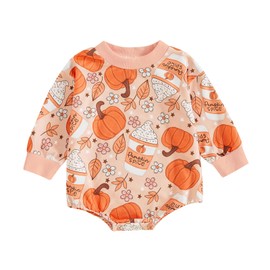 BemeyourBBs Newborn Baby Boy Girl Fall Winter Clothes Long Sleeve Bubble Sweatshirt Romper Cute Infant One Piece Outfit (Pumpkin Spice Orange, 6-12 Months)