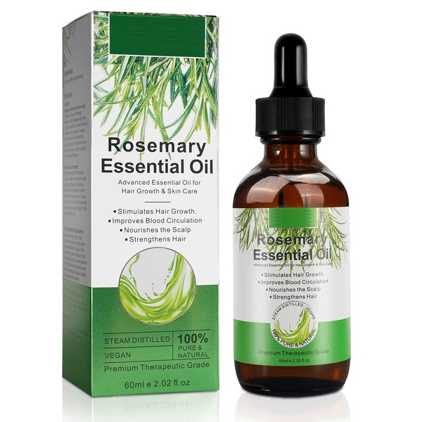 Rosemary Oil for Hair Growth, Rosemary Essential Oil, 2 Pieces Natural for Skin and Hair Care, Hair Strengthening Oil for Fuller, Healthier Hair, Best Hair Thickening Products, 2.02 Oz