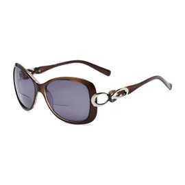 Readers.com Reading Sunglasses: The Delia Bifocal Reading Sunglasses Metal Retro Square Style for Women - Brown with Smoke, 2.75