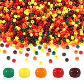 UPINS 2000Pcs Fall Pony Beads, Thanksgiving Autumn Pony Beads for Jewelry Making Bracelets Necklace Earrings Hair Fall Beads Party Decoration DIY Crafts Supplies (5 Colors)