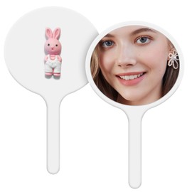 Pink Bunny Makeup Mirror - Unbreakable Travel Mirror with Handle | Cute Compact Mirror for Girls, Teens & Bridal Gifts | Portable Pocket Mirror (6.5") ABS Frame - Shower Safe!