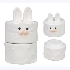 Young’s Inc Stacking Salt and Pepper Set, Cute Easter Bunny Salt Shaker Pepper Shaker Seasoning Set Made of Ceramic for Kitchen Countertop, Pack of 2