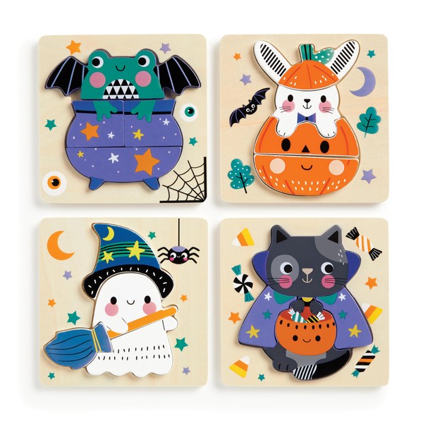 Mudpuppy Halloween – Set Of 4 Wooden 4 Piece Puzzles