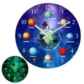 Constantplanet Blue Glow in The Dark Wall Clock for Bedroom Small Wall Clocks Battery Operated 12 Inch Slient Wall Clock for Teenager