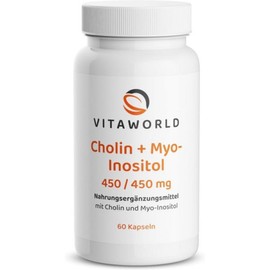 Vita World Choline Inositol - High Dose Capsules 450mg + Myoinositol 60 per day Vegan Supports liver function and fat metabolism Lab tested No additives, 1 pack, 60 tablets / Vita World 비타월드 콜린 이노시톨 - 고용량 캡슐 450mg + 마이오이노시톨 하루 섭취 60개 비건 간 기능 및 지방 대사 지원 실험실 테스트 완료 첨가물 없음, 1개, 60정