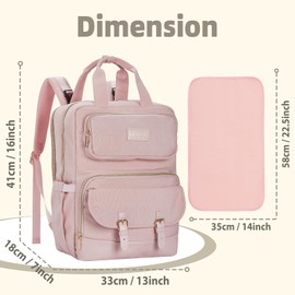 Diaper Bag Backpack Cute Large Mommy Bag for Baby Boys Girls Toddler Waterproof Cute Baby Shower Compact Travel Backpack Purse Mom Hospital Maternity Bag with Changing Pad and Scroller Strap (Pink)