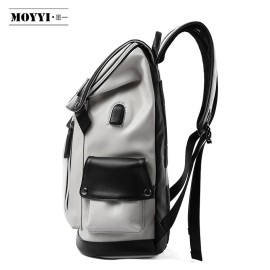 High Quality Fashion Backpack, Waterproof USB PU Leather Laptop Backpack