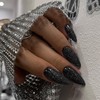 KQueenest Black Glitter Press on Nails Medium Almond Shape,Iridescent Shimmer