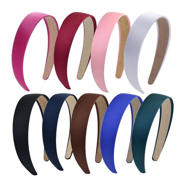 HOVEOX 9 Pieces Hard Headbands 1 Inch Wide Non slip Ribbon Hairband for Women Girl Mixed Colors (multicolor-2)