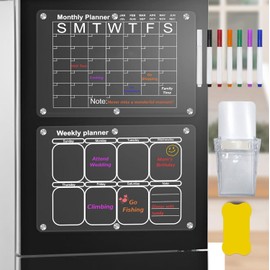 TONOS Clear Acrylic Magnetic Fridge Calendar - 2PC 16" X 12" With 7 Color Markers