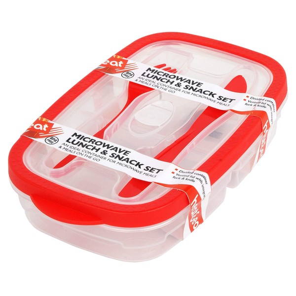 Heat & Eat Lunch Box, Clear, with Red/Blue Trim