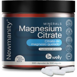 NEWMANITY Citrato de Magnesio O3 BeWelly - 300 Cápsulas de 500 mg Magnesium Citrate Ozonizado, Citrato Magnesio Potasio, Magnesio Ultra de Alta Absorción, Cloruro de Magnesio, Salud Digestiva