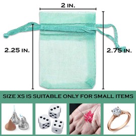 TheDisplayGuys 100-Pack XS XS 2x2 3/4" Teal Sheer Organza Gift Bags with Drawstring, Jewelry Candy Treat Wedding Party Favors Mesh Pouch