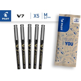 PILOT - Set of 5 V7 - Liquid Ink Rollerball - Black - Medium Tip