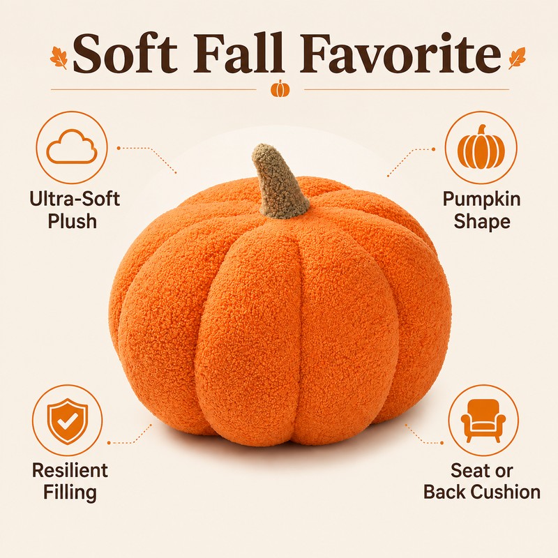 Plush Pumpkin Throw Pillow - Soft Cozy Nordic-Style Decorative Cushion