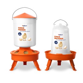 Eggluuz Chick Feeder and Waterer Kit, Top Fill 3kg Chick Feeder and 1.5L Chick Waterer with 3 Adjustable Heights