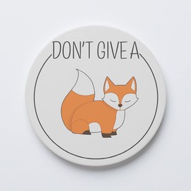 Don't Give a Fox, Joyride Home Decor, Single Ceramic Coaster, 4-inch Individual Circle Drink Coaster, Non-Slip Cork Back, Protects Surfaces, Express Your Style.