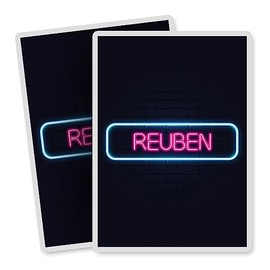 Vinyl Rectangle Vertical (Portrait) Stickers (Set of 2) 10cm - Neon Sign Design Reuben Name for Laptops, Tablets, Luggage, Scrap Booking, Fridges #352414