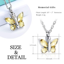 shajwo Cremation Jewelry Butterfly Urn Necklace for Ashes for Women Men Keepsake Memorial Human Pet Ashes Locket Pendant,Yellow