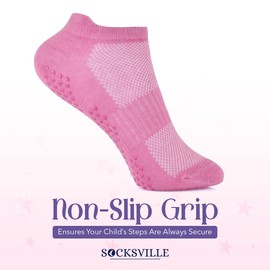 Girls 3/6 Pairs Non-Slip Cotton Trainer Grip Socks | Kids Grip Socks with Arch & Heel Tab Support | Soft Breathable & Lightweight | Athletic, PE, Exercise, School, Trampoline Socks Kids | 1-12 Years