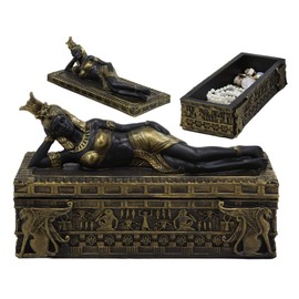 Ebros 8" Long Ancient Egyptian Beautiful Queen Cleopatra In Repose Decorative Jewelry Box Figurine Personification Of Goddess Isis Patroness Of Magic Nature And Beauty Trinket Storage Figurine