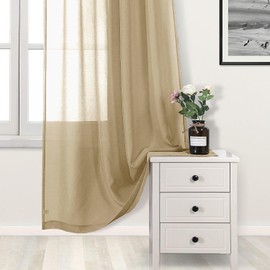 DWCN Taupe Sheer Curtains for Living Room Bedroom - Faux Linen Look Voile Drapes Grommet Top Window Curtain Panel 52 x 54 Inch Length, Set of 2 Panels