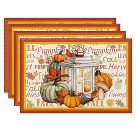 Juego de 4 manteles individuales de lino para otoño, decoración de otoño para el hogar, otoño, otoño, Acción de Gracias, hogar, cocina, comedor, decoración de mesa