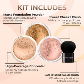 4pc KIT w/KABUKI BRUSH Mineral Makeup Bare Set Full Coverage Concealer Blush Foundation Powder (Beige)