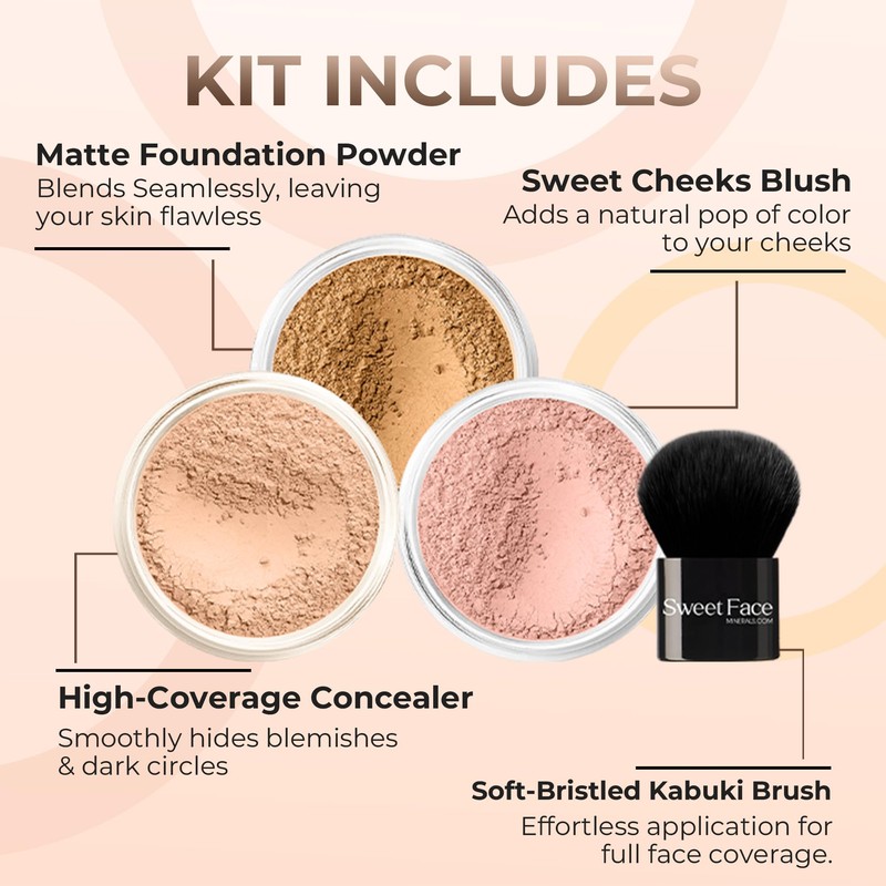 4pc KIT w/KABUKI BRUSH Mineral Makeup Bare Set Full Coverage