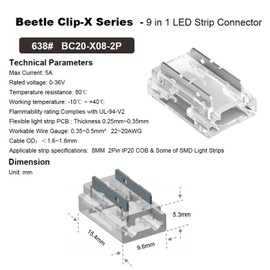 Chenjin 20PCS Strip Connector 2Pin 8mm 9 in 1 Strip Connector Cob Strip Connector Strip Connector Strip Solderless Crystal Header Bare Board Strip Terminal Connector