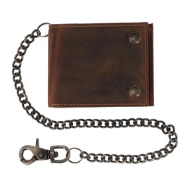 Men's Leather Bifold Chain Wallet, brown