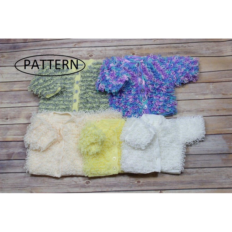 Crochet Pattern for Babies Loopy Cardigan, Babies Double Knitting Crochet