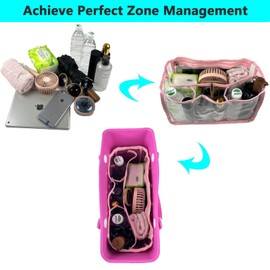 WZLMOUAO Clear Beach Bag Organizer, Compatible with Small Bogg Bag, Waterproof TPU Insert Divider with 6 Pockets and 1 Zip Pocket, Transparent Bogg Bag Accessories (Small Pink)