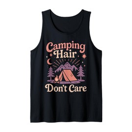 Tent Camping Girl Vintage Retro Camping Hair Don't Care Tank Top