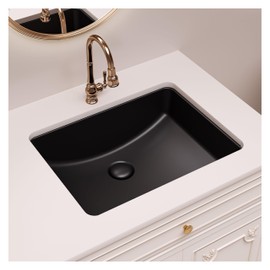 SmartSylva Black Undermount Bathroom Sink, 18 x 14 Inch Rectangular Porcelain Ceramic Lavatory Vanity Undermount Sink, Matte Black