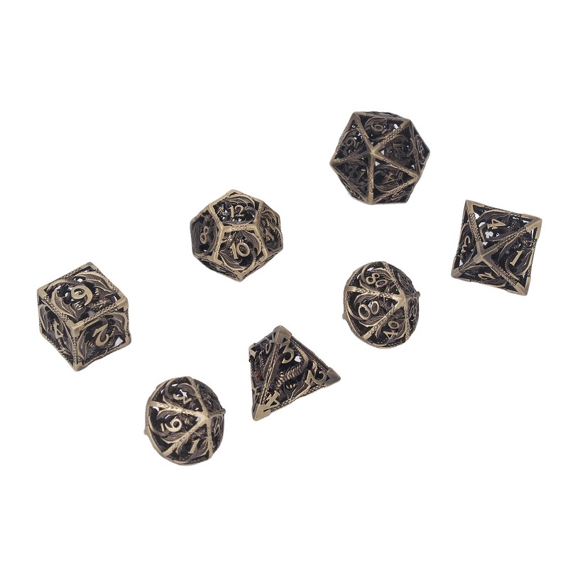 7pcs Copper Dice Set Polyhedral Hollow Clear Number Balancing Table