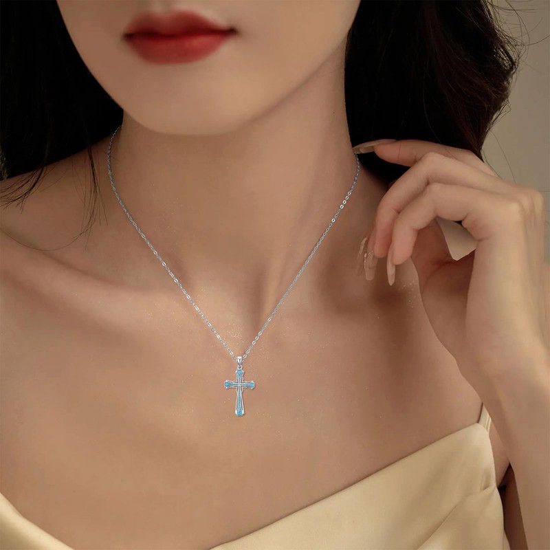 SIMONLY Turquoise Cross Necklace for Women 925 Sterling Silver Cross