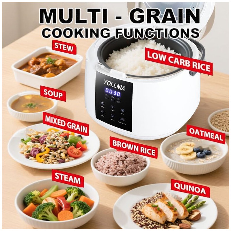 Yollnia 3L Rice Cooker 12 cups (Cooked), Mini Digital Rice