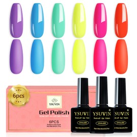 YSUVIN UV Nagellack Neon, 6 Farbe Lila Blau Cyan Gelb Rosa Gel Nagellack Set Soak Off UV Gellack für Anfänger Zuhause DIY Nail Art Salon Maniküre Kit, 8ML