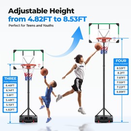 DASHINGNOAH Portable Basketball Hoop & Goals 4.82-8.53FT Height Adjustable Basketball Hoop Goal with 32Inch Backboard, Fillable Base and 2 Wheels Pool Basketball Hoop Outdoor for Teenagers/Youth