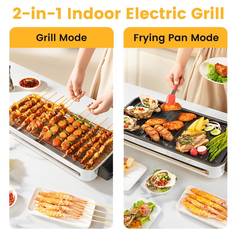 Electric Indoor Grill 1500W, YOHAWJAN 2 in 1 Smokeless Indoor