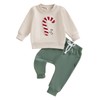 MAHUAOYIXI Toddler Boys Christmas Outfits Candy Cane Embroidery Long Sleeve