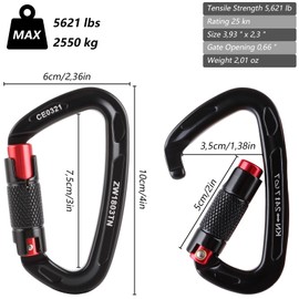 GBACHOOSE 2 Stück Kletterkarabiner, Karabinerhaken, 25KN Karabinerhaken Schwerlast für Klettern, Camping, Hängematte, Schaukel